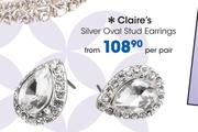 Claire's Silver Oval Stud Earrings-Per Pair
