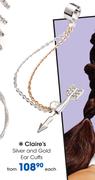Claire's Silver And Gold Ear Cuffs-Each