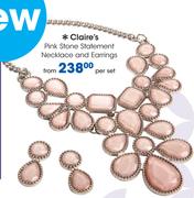 Claire's Pink Stone Statement Necklace And Earrings-Per Set