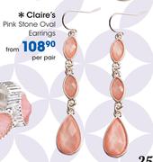 Claire's Pink Stone Oval Earrings-Per Pair