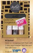 Sorbet Gold On Gorgeous Gift Pack With 3 Mini Nail Polishes, Nail File-3x5ml