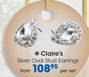 Claire's Silver Oval Stud Earrings-Per Set