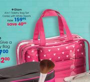 Glam 4-In-1 Toiletry Bag Set Cerise With White Hearts