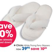 Clicks White Thong Terry Slippers