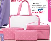 Clicks 4-In-1 Toiletry Bag Set Light Pink With Hearts-Each