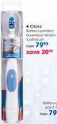 Clicks Battery-Operated, Dual-Head Motion Toothbrush