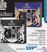 Yardley English Blazer Original Or Black Gift Set: Eau De Parfum 100ml Deodorant 125ml&Watch-Per Set