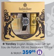 Yardley English Blazer Gold Gift Set: Eau De Parfum 100ml, Deodorant 125ml & Watch
