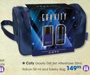 Coty Gravity Gift Set: Aftershave 30ml Roll-On 50ml And Toiletry Bag