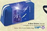 Blue Stratos Gift Set: Cologne 75ml, Deodorant Body Spray 125ml And Toiletry Bag