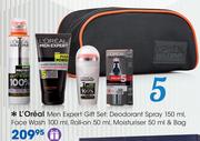 L'Oreal Men Expert Gift Set:Deodorant Spray-150ml,Face Wash-100ml,Roll-On-50ml,Moisturiser-50ml & Ba