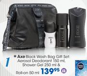 Axe Black Wash Bag Gift Set:Aerosol Deodorant-150ml,Shower Gel-250ml & Roll-On-50ml