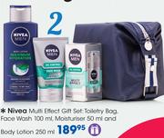 Nivea Multi Effect Gift Set:Toiletry Bag,Face Wash-100ml,Moisturiser-50ml And Body Lotion-250ml