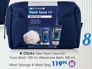 Clicks Men Fresh Face Kit: Face Wash 100ml, Aftershave Balm 100ml, Mesh Sponge & Wash Bag