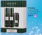 Yardley Legacy Gift Set:2xAerosols-125ml & Roll-On-50ml