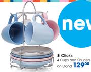 Clicks 4 Cups And Saucers On Stand
