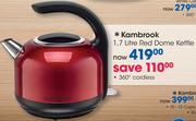 Kambrook 1.7Ltr Red 360 Degree Cordless Dome Kettle