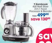 Kambrook 400W Silver 2-In-1 Food Processor & Blender