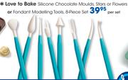 Love To Bake 8 Piece Silicone Chocolate Moulds, Stars Or Flowers Or Fondant Modelling Tools Set-Each