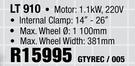 Tyre Changers LT 910 GTYREC/005