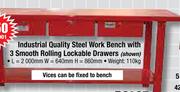 Industrial Quality Steel Work Bench With 3 Smooth Rolling Lockable Drawers Shown GBENCH/001