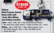 Macafric MultiPurpose Geared Head Lathe 550mm With Mini Milling And Drilling Function13mm ELATHE/251