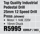 Top Quality Industrial Pedestal Drill 25mm 12 Speed Drill Press-EDRILP/003