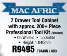 Mac Afric 7 Drawer Tool cabinet With Approx 200+Piece Professional Tool Kit