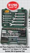 82 Piece Superlock Chrome Vanadium 6mm(1/4") & 12mm(1/2") Drive Socket,Bit & Spanner Set