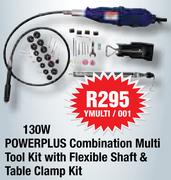 Powerplus Combination Multi Tool Kit With Flexible Shaft & Table Clamp Kit 130W YMULTI/001