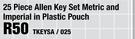 25 Piece Allen Key Set Metric And Imperial In Plastic Pouch(TKEYSA/025)