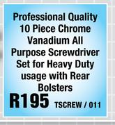 Professional Quality 10Piece ChromeVanadium All Purpose Screwdriver Set For HeavyDutyWith Rear Bolst