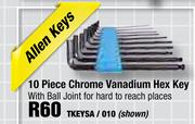 10 Piece Chrome Vanadium Hex Key(TKEYSA/010)