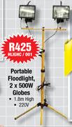 1.8m High Portable Floodlight, 2x500W Globes-HLIGHC/001