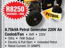 Mac-Afric 8.75 KVA Petrol Generator 220V Air Cooled/Fan MGENER / 008