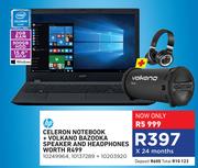 HP Celeron Notebook + Volkano Bazooka Speaker & Headphones