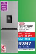Defy 226Ltr Metallic Water Dispenser Fridge/Freezer C300 ECO MET WD DAC449