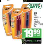 Bic Clic Medium Pens (Black/Blue/Red)-2s Per Pack