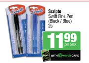 Scripto Swift Fine Pen (Black/Blue)-2s Per Pack