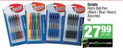 Scripto Retro Ball Pen (Black/Blue/Neon) Assorted-5s Per Pack