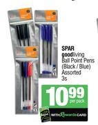 Spar Goodliving Ball Point Pens (Black/Blue) Assorted-3s Per Pack
