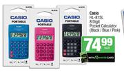 Casio HL-815L 8 Digit Pocket Calculator (Black/Blue/Pink)-Each