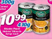 Rhodes Peach Halves/Slices In Syrup-410g Each