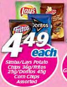 Simba/Lays Potato Chips 36g/Fritos 25g/Doritos 45g Corn Chips Assorted-Each