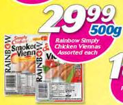 Rainbow Simply Chicken Viennas Assorted-500g Each