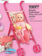 Dream Collection Baby Doll With Stroller Set-35cm