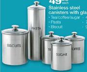 Stainless Steel Canisters With Glass Lids-Each