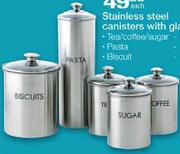 Stainless Steel Canisters With Tea/Coffee/Sugar-Each