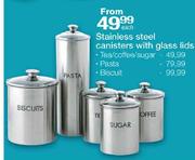 Special Stainless Steel Tea Coffee Sugar Canisters with Glass Lids