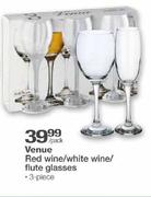 Venue Red Wine/White Wine/Flute Glasses-3 piece per pack